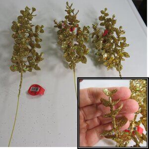 Gold Glitter Leaves with RAINBOW Glitter mixed in (3) Floral Stems Faux Floral